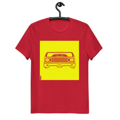 Unisex Organic Cotton Automotive T-Shirt / Red on yellow spec