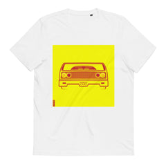 Unisex Organic Cotton Automotive T-Shirt / Red on yellow spec